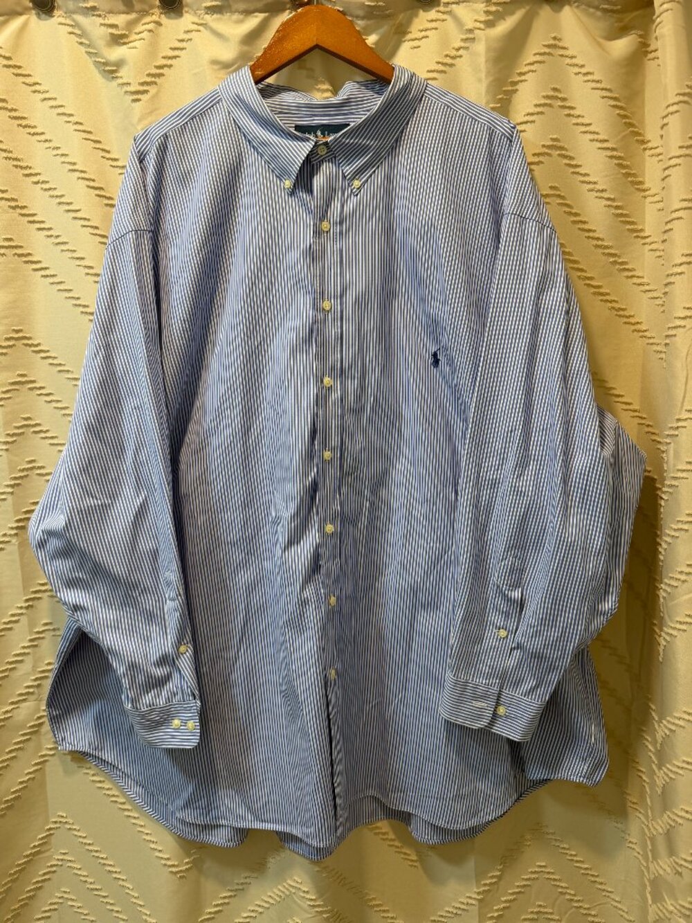 Polo Ralph Lauren Big & Tall Mens Dress Shirt 21 34/35 Classic Fit Blue Striped